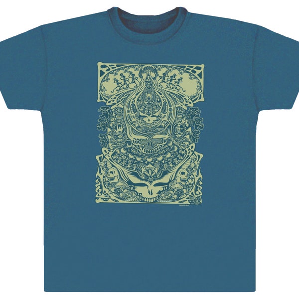 Grateful Dead T-Shirt - Aiko auf einem Teal farbigen Shirt ( Stealies, Dancing Bears, Bolts, Skeletons ...) Weiches 100% Baumwolle T.