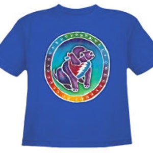 Grateful Dead Kids T shirt/ Puppy with Stealie 13 point lightning Bolt Bandana on 100% Cotton Youth T