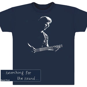 Phil Lesh/ Navy Blue/ Searching for the Sound/100% cotton shirt/ with a lyric from Unbroken Chain on the back.