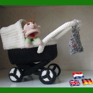 Stroller &quot;Happy Days &quot;, Amigurumi doll crochet pattern, crochet doll pattern, amigurumi PDF pattern, Instant download