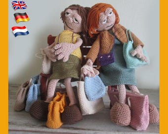 Shopaholics, Amigurumi doll crochet pattern, crochet doll pattern, amigurumi PDF pattern, Instant download