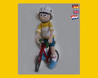 Cyclist Velo, Amigurumi doll crochet pattern, crochet doll pattern, amigurumi PDF pattern, Instant download