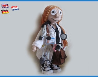 Dr.Leigh, poupée Amigurumi, modèle de poupée au crochet, modèle PDF amigurumi Puppe, Téléchargement instantané, poupée amigurumi