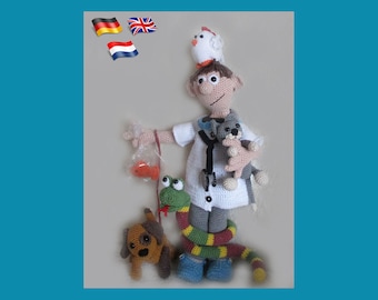 Veterinarian Dennis, Amigurumi Puppe Häkelanleitung, gehäkelte Puppen Anleitung, amigurumi PDF Anleitung, Sofort-Download