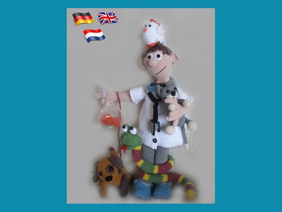 Dierenarts Dennis, Amigurumi pop ,gehaakte poppen patroon, amigurumi Puppe PDF patroon,  Instant download, amigurumi doll