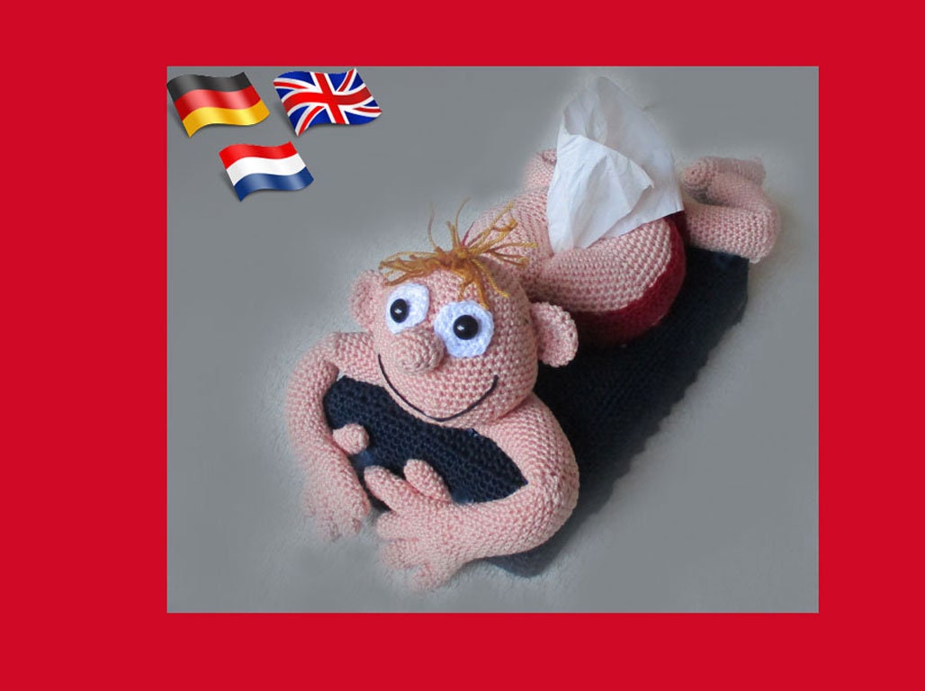 ティッシュボックスカバー「Vieze Rik」あみぐるみ人形、かぎ針編み