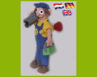 Plumber Larry, Amigurumi doll crochet pattern, crocheted dolls pattern, amigurumi PDF pattern, Instant download