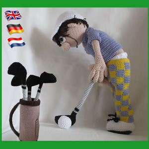 Golfer George, Amigurumi doll crochet pattern, crochet doll pattern, amigurumi PDF pattern, Instant download