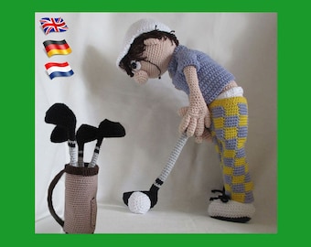 Golfer George, Amigurumi doll crochet pattern, crochet doll pattern, amigurumi PDF pattern, Instant download