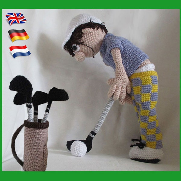 Golfer George,Amigurumi pop ,gehaakte poppen patroon, amigurumi Puppe PDF patroon,  Instant download, amigurumi doll