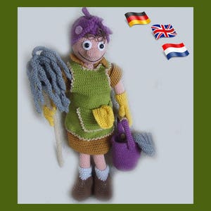 Cleaning Lady Lucile, Amigurumi doll crochet pattern, crocheted dolls pattern, amigurumi PDF pattern, Instant download