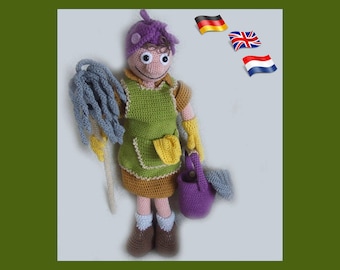 Cleaning Lady Lucile, Amigurumi doll crochet pattern, crocheted dolls pattern, amigurumi PDF pattern, Instant download