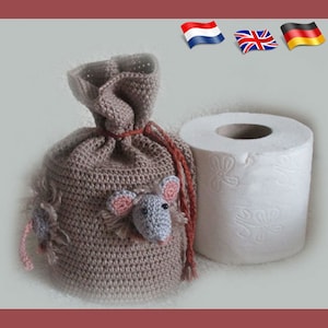 Coprirotolo carta igienica "Borsa con topi", Amigurumi, schema all'uncinetto, schema PDF amigurumi, download istantaneo
