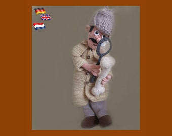 Detective Ed Bone,  Amigurumi doll crochet pattern, crochet doll pattern, amigurumi PDF pattern, Instant download