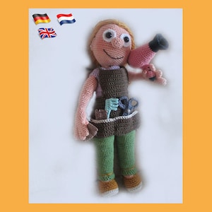 Hairdresser Gina, Amigurumi doll crochet pattern, crochet doll pattern, amigurumi PDF pattern, Instant download