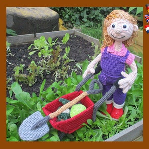 Female gardener Thea, Amigurumi doll crochet pattern, crochet doll pattern, amigurumi PDF pattern, Instant download