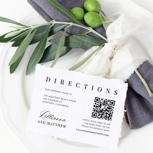 Directions Card with QR Code, Elegant Script Printable Location Enclosure Template, Calligraphy Google Maps Link Insert Classic, SN088_DQR