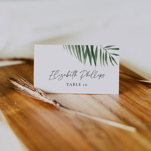 Tropical Palm Place Cards, Modern Seating Card, Name Cards, Tropical Table Decor, Wedding Name Cards, Palm Leaves Guest Cards, SN090F_PC