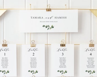 Eucalyptus Seating Chart Card Template - Greenery Seating Card Template, Alphabetical Seating Sign, Studio Nellcote DIY - SN014F_SCC