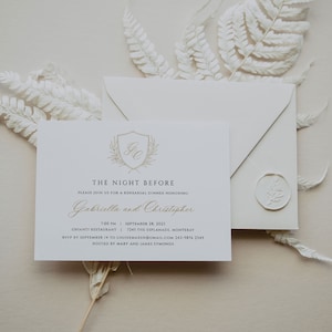 Gold Calligraphy Wedding Rehearsal Dinner Invitation Template, Night Before Dinner, Wedding Crest Rehearsal Dinner Invite, SN080B_RD