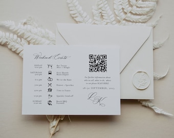 Calligraphy Monogram Wedding Events Insert Card QR Code, Wedding Timeline Icons, Wedding Weekend Itinerary Enclosure, Schedule, SN080_WEQ