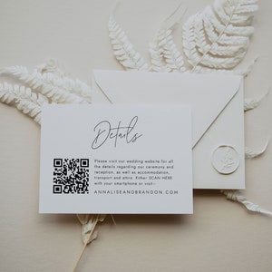 Minimalist Wedding Details Insert Card with QR Code, Printable Enclosure Card, Information Template, Accommodation Card, Transport, SN009_DQ