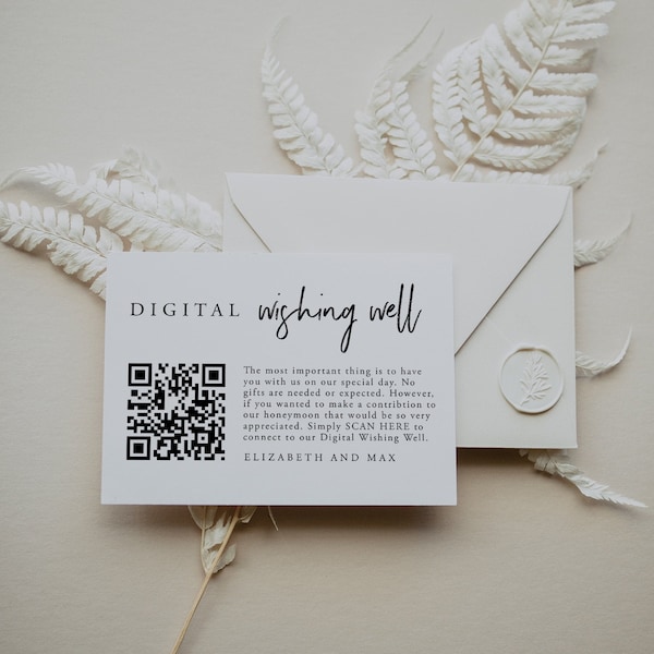 Modern Script Digital Wishing Well Card, QR Code for Cash Registry, Gift Request Card, Honeymoon Wish, Wedding Request Insert, SN033_WWQ