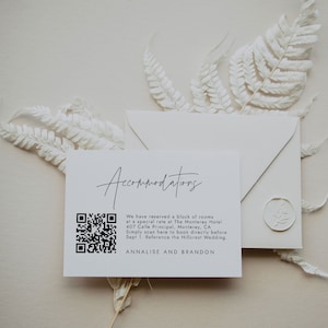Minimalist Accommodations Card with QR Code, Printable Wedding Hotel Enclosure Card Template, Where to Stay Insert Printable, SN009_AQ