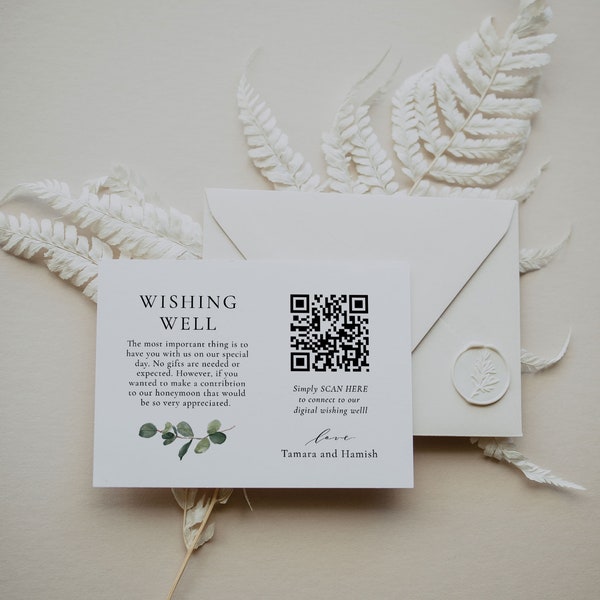 Eucalyptus Digital Wedding Wishing Well Card, QR Code for Cash Registry, Gift Request Card, Greenery Wedding Wishing Well Insert, SN014F_WWQ