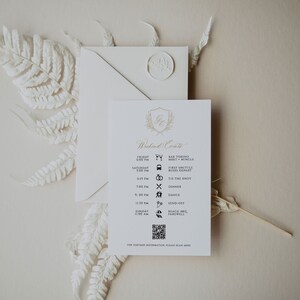 Gold Wedding Crest Wedding Events Insert Card QR Code, Wedding Timeline Icons, Wedding Weekend Itinerary Enclosure, Schedule, SN080B_WEQ