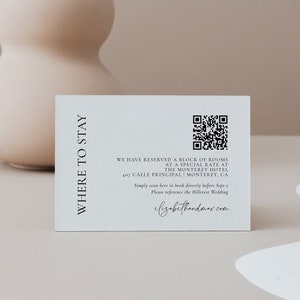 Modern Accommodations Card with QR Code, Bold Luxe Wedding Hotel Enclosure Card Template, Where to Stay Insert Printable, SN091_AQR