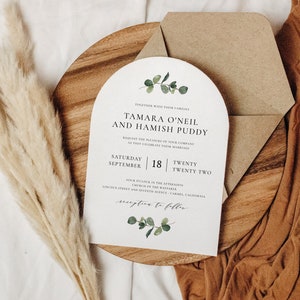 Arch Eucalyptus Wedding Invitation, Greenery Arch Invite, Rustic Arch Invitation, Arch Shaped Invite, Unique Arched Wedding Card, SN014F_AI