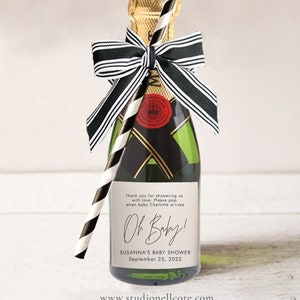 Oh Baby! Mini champagne bottle labels template -Baby Shower favor, Baby Shower Champagne Labels, Modern Minimalist-SN009_MF