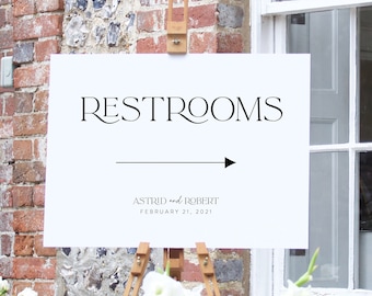 Restrooms This Way Sign, Wedding Restrooms Printable, Modern Luxe Wedding Directions Sign, Toilet Directions Sign, Restrooms Arrow-SN099_RS