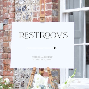 Restrooms This Way Sign, Wedding Restrooms Printable, Modern Luxe Wedding Directions Sign, Toilet Directions Sign, Restrooms Arrow-SN099_RS