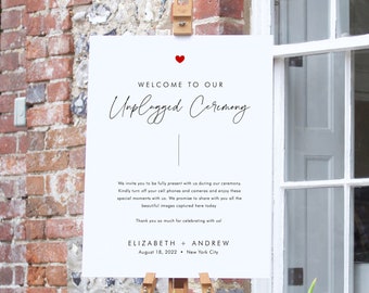 Modern Heart Unplugged Wedding Sign, Minimalist Unplugged Ceremony Sign, No cell phone Sign, No Camera Sign, Unplugged Template, SN090H_UC
