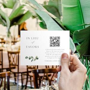 Eucalyptus In Lieu of Favors Insert Card with QR Code, Charity Donation, Greenery Enclosure, Charity Favor, Wedding Donation, SN014F_ILQ
