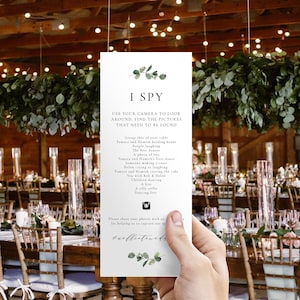 Eucalyptus I Spy Wedding Game Template, Greenery Hashtag Game, Wedding Scavenger Game, Wedding Games, Reception Game, Photo Hunt, SN014F_IS