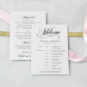 Desert Event Schedule Template Templett Welcome Letter Calligraphy Itinerary Gold DIY #c65b Edit With Templett Wedding Guest Hotel Bags