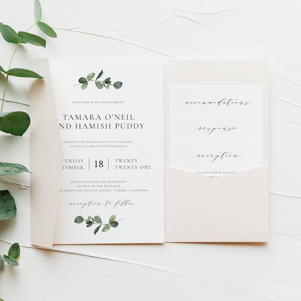 Rustic Pocket Invitations Etsy