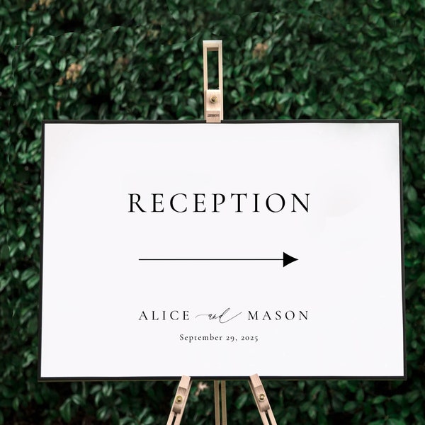 Reception This Way Sign, Wedding Reception Printable, Directions Sign, Classic Minimalist Reception Sign, Reception Arrow-SN105_RS