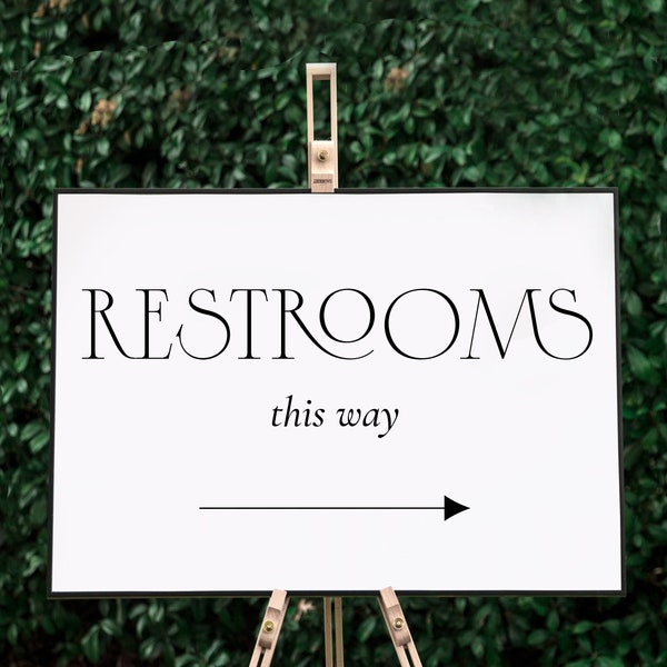 Restrooms This Way Sign, Wedding Restrooms Printable, Luxury Vintage Wedding Directions Sign, Toilet Directions Sign Arrow-SN060_RS