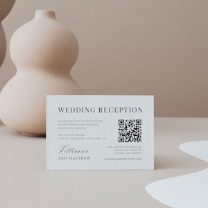 Wedding Reception Invite Insert with QR Code, Elegant Script Reception Venue Card, Editable Reception, Wedding Dinner Enclosure, SN088_RQ