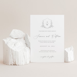 Wedding Crest Invitation, Calligraphy Wedding Invite, Classic Invitation with Editable Crest, Elegant Monogram Invitation, SN105_WI