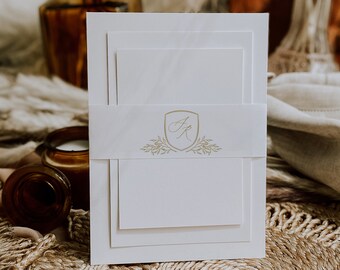 Gold Wedding Crest Belly Band for Invitations, Printable Belly Band Template, Monogram Invitation Wrap, Gold Calligraphy Band, SN105G_BB