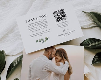 Eucalyptus Photo Thank You Card with QR Code, Wedding Photo Link Template, Greenery Thank You, Minimalist Editable Thank You, SN014F_WTYQ