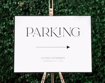 Wedding Parking This Way Sign, Modern Luxe Directional Sign, Reception Parking Sign, Park Directional sign, Wedding Parking Arrow-SN099_WPS