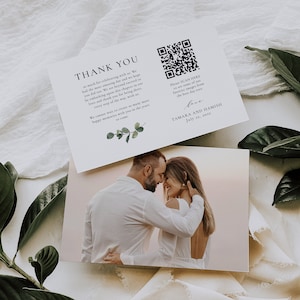 Eucalyptus Photo Thank You Card with QR Code, Wedding Photo Link Template, Greenery Thank You, Minimalist Editable Thank You, SN014F_WTYQ