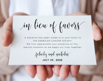 Donation Favor Card Etsy