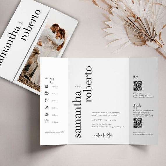 Gatefold Modern Bold Wedding Invitation With QR Code | Etsy